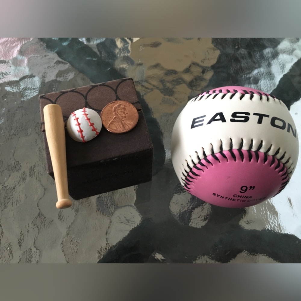 Wooden Baseball Earrings & Pink Easton Soft Training 9in Baseball